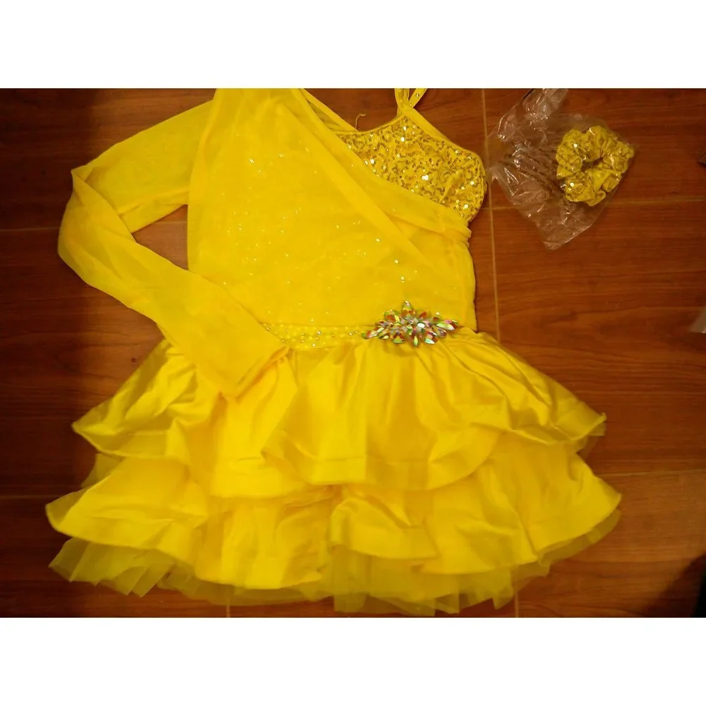Pre-Owned Dance Costume Weissman 14158 XL Child Yellow Fluffy Tutu Jazz Sequin